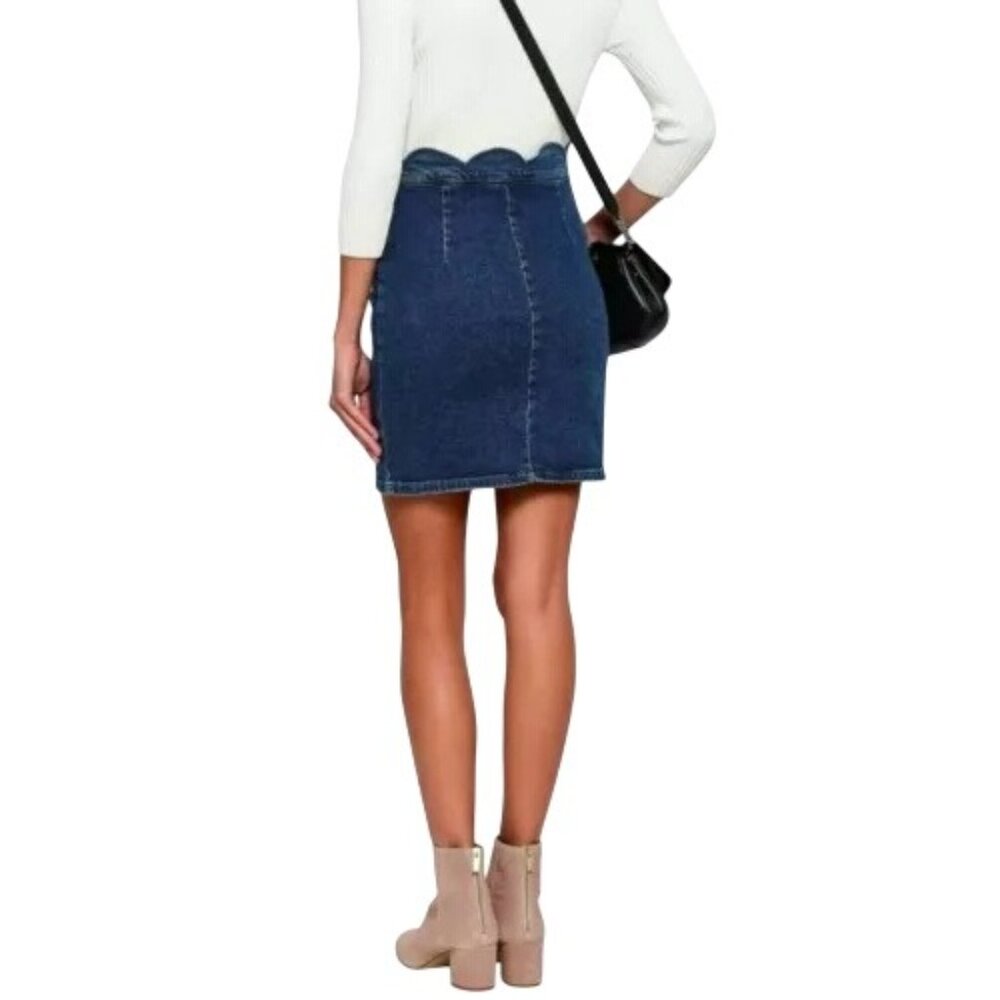 Maje Jaron Denim Button-Front Mini Skirt With Scalloped Waistband Front Pockets